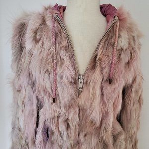 Vintage pink dyed Short Fox Fur Coat Hood 4 6 XS